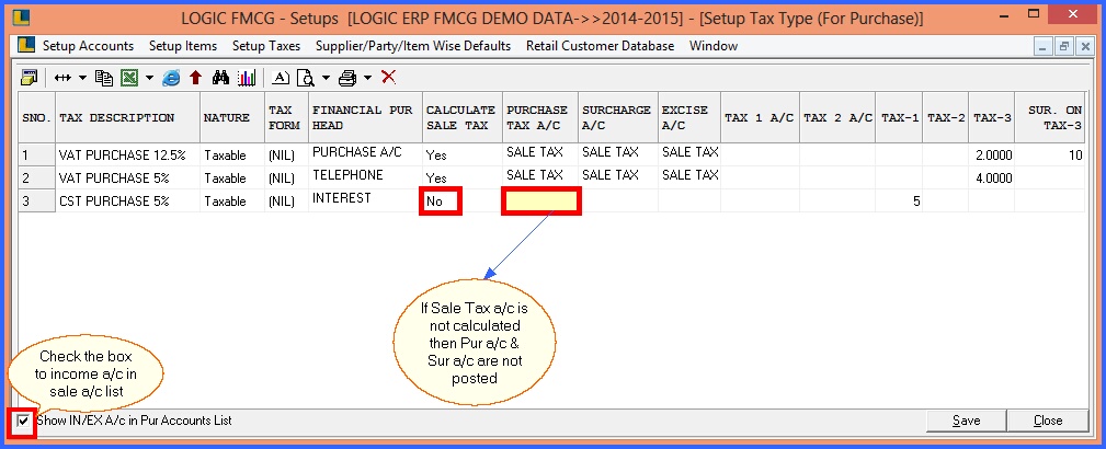 fmcg setup tax type purchase